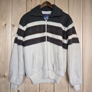 Vintage Laurentien Wool Zip Jacket Cream Brown Mens Medium